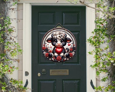 Valentine Cow Colorful Door Hanger - Bright Wooden Sign, Fun Home Decor for Front Door, Seasonal & Year-Round Use, Vibrant Entryway Accent